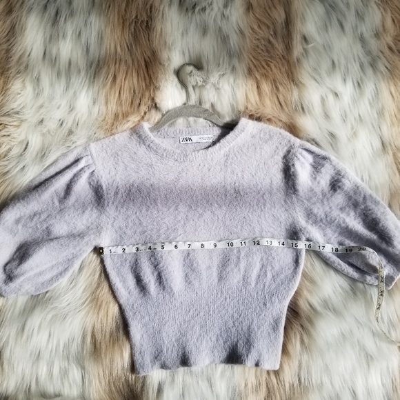 Zara Puffer Ballon Sleeve Knit soft Sweater Top Lilac Size Small - Picture 4 of 9